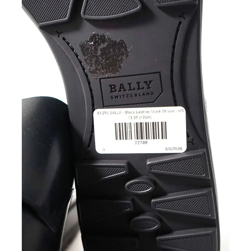 $1,295 BALLY - Black Leather Monk Straps - US 13 3E (12UK)
